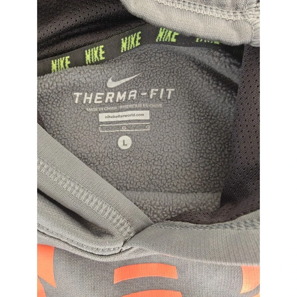 Nike Therma Fit Football Hoodie Youth Boys Large Gray Orange Fleece Pullover